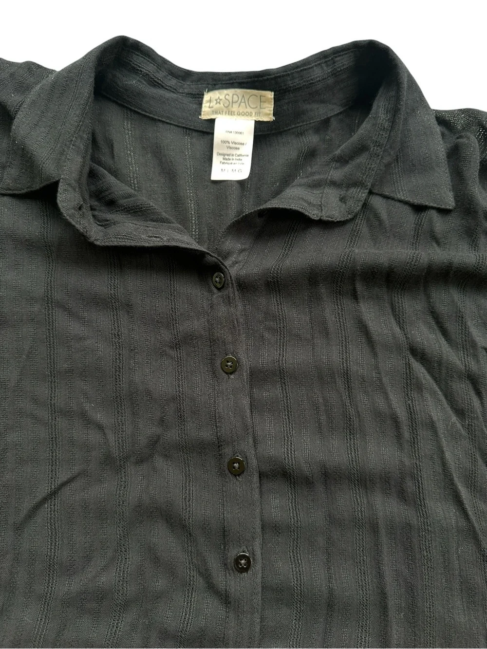 L*Space Black Textured Button Front Beach Cover Up Tunic M/L - Picture 7 of 10
